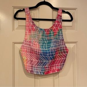 Sabo Skirt Pink Blue Multicolor Geometric Printed Tie Back Crop Top XS